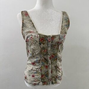 American Rag Multicolor Floral Blouse Corset Style Lace Size S EUC